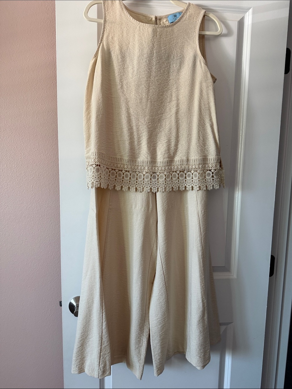 CeCe Cream Wide-Leg Jumpsuit with Crochet Hem